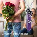 wholesale 925 Sterling Silver Purple Amethyst Crystal Flower Pendant Necklace for Women Gifts-0-5