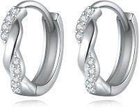 wholesale 925 Sterling Silver Twist Design Cubic Zirconia Huggie Hoop Earrings for Women Girls -Twisted