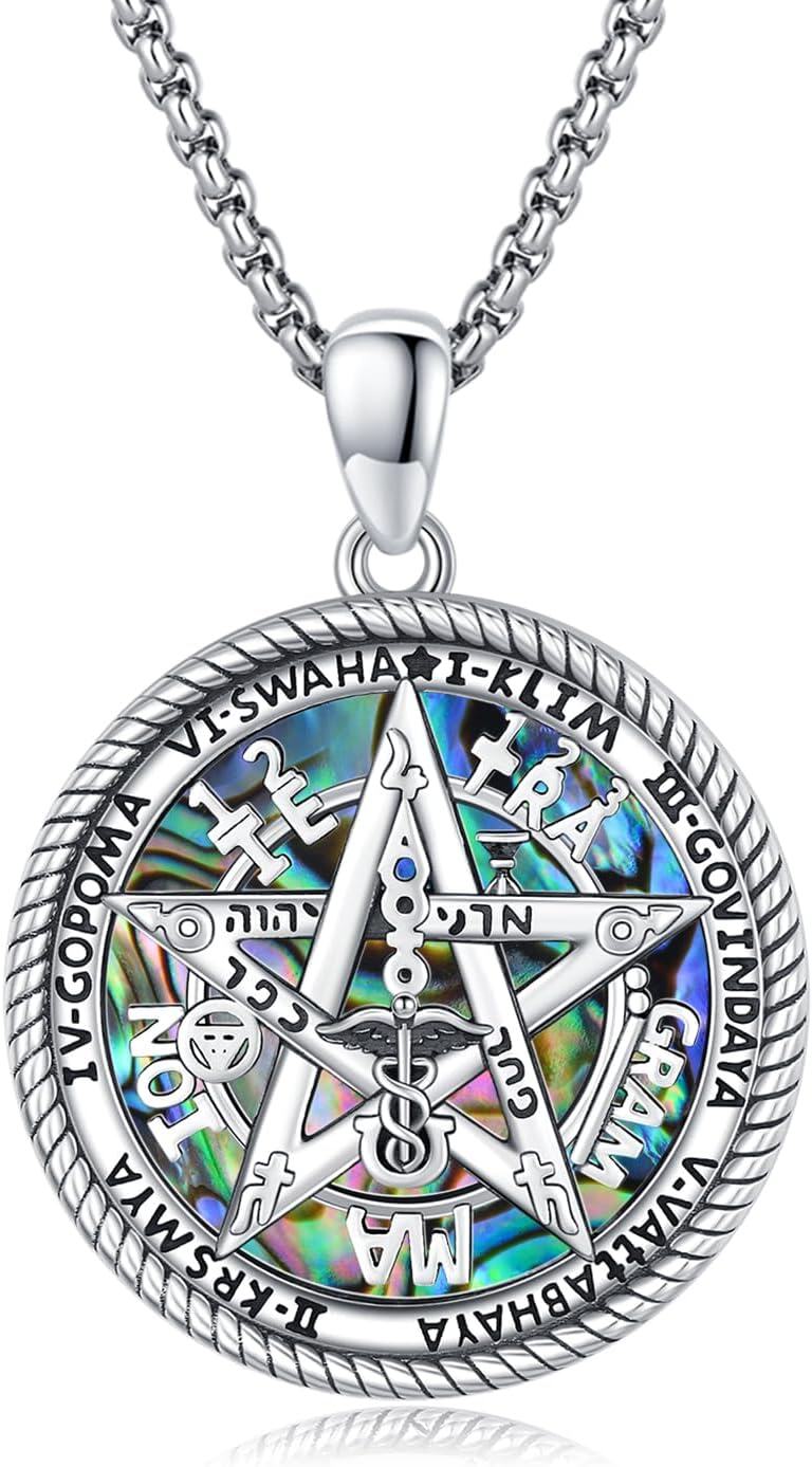 Sterling Silver Tetragrammaton Pentagram Pendant Amulet Necklace-B-Tetragrammaton
