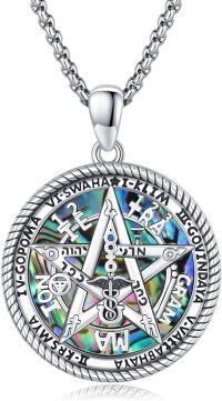 wholesale 925 Sterling Silver Abalone Shell Tetragrammaton Pentagram Pendant Necklace-B-Tetragrammaton