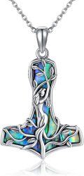 wholesale 925 Sterling Silver Abalone Shell Thor's Hammer Necklace Norse Viking Jewelry-0-0