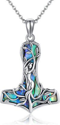 wholesale 925 Sterling Silver Abalone Shell Thor's Hammer Necklace Norse Viking Jewelry-Thor Hammer for women