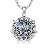 wholesale 925 Sterling Silver Multi-Religious Symbols Flower Peace Sign Pendant Necklace for Women Men Christian Jewish Islam Buddhism Hinduism Yoga Spiritual Gifts 48cm Chain Length-Tetragrammaton Necklace