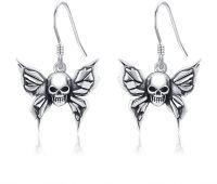 wholesale 925 Sterling Silver Butterfly Skull Dangle Earrings Gothic Halloween  for Her-Butterfly