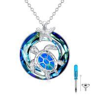 wholesale 925 Sterling Silver Sea Turtle Starfish Blue Opal Crystal Urn Memorial Pendant Necklace-Blue- Urn Necklace