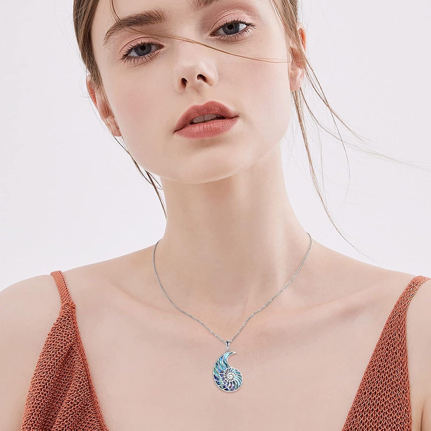 925 Sterling Silver Abalone Shell Crescent Moon Pendant Necklace for Women and Girls-0-2