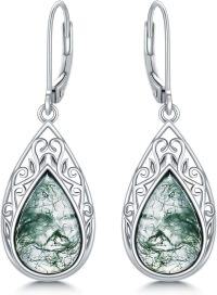 wholesale 925 Sterling Silver Teardrop Green Moss Agate Bohemian Filigree Dangle Earrings Gift for Her-style 9