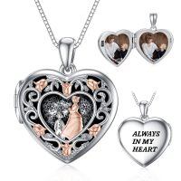 TOUPOP Sterling Silver Rose Heart Locket Necklace Gift-undefined