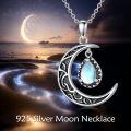 wholesale Sterling Silver Emerald Red Purple Black Rainbow Topaz Green Aquamarine Blue Moss Agate Celtic Moon Teardrop Necklace-0-21