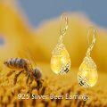 wholesale 925 Sterling Silver Honeycomb Bee Drop Earrings with Citrine Gemstone and Gold Plated Accents-0-5
