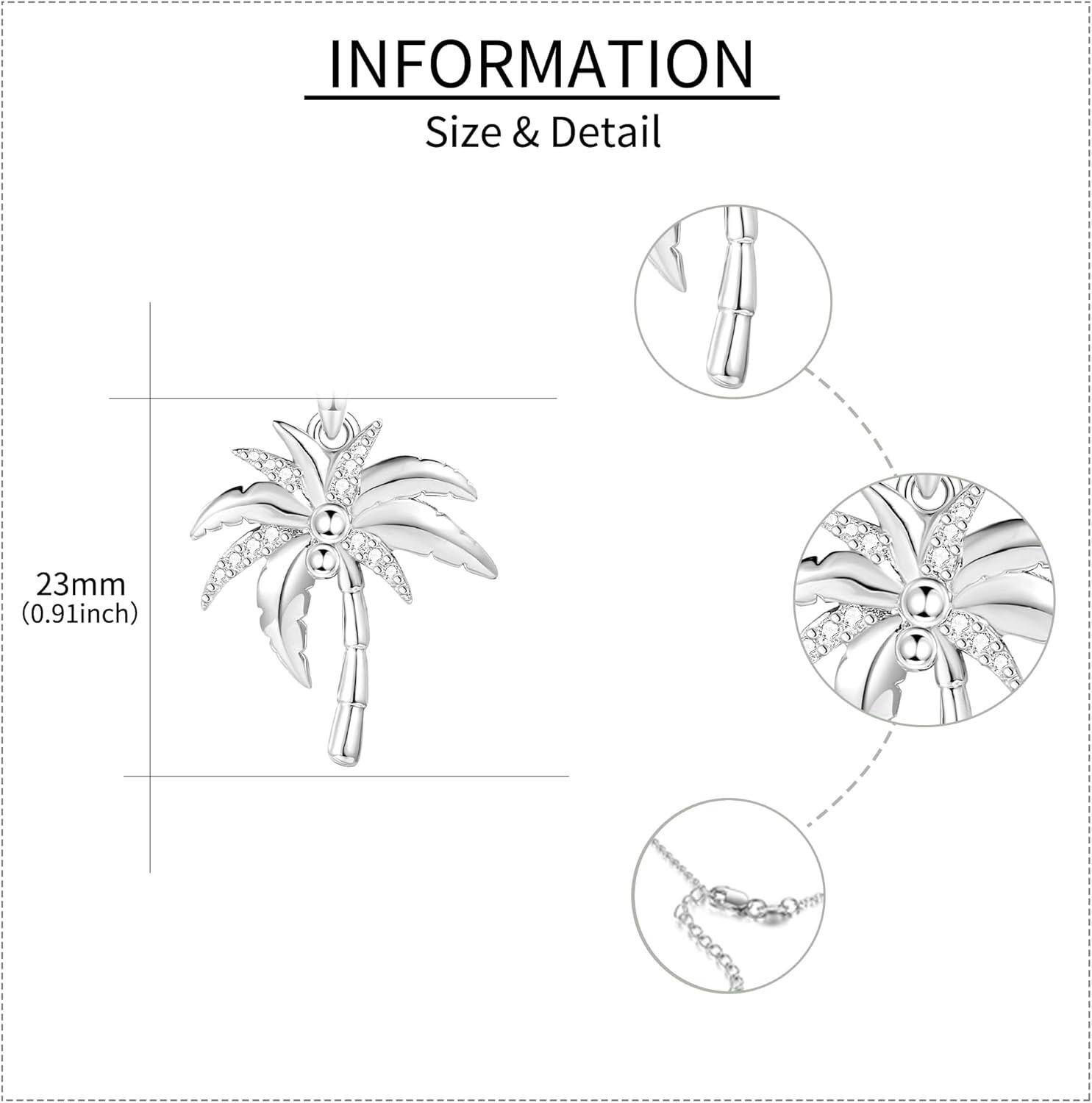 wholesale 925 Sterling Silver Coconut Palm Tree Pendant Necklace with CZ Stones and Chain 24-0-3