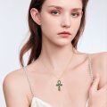 wholesale 925 Sterling Silver Ankh Necklace with Moonstone and Turquoise Agate Egyptian Cross Pendant-0-4
