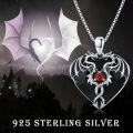 wholesale 925 Sterling Silver Heart-Shaped Red Stone Double Dragon Pendant Necklace-0-7