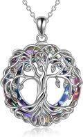 wholesale 925 Sterling Silver Rainbow Crystal Tree of Life Pendant Necklace for Women-0-0
