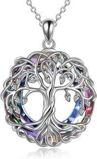wholesale 925 Sterling Silver Rainbow Crystal Tree of Life Pendant Necklace for Women-1