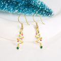 wholesale 14k Yellow Gold Christmas Tree Earrings With Pink Green And White Gemstones-0-1