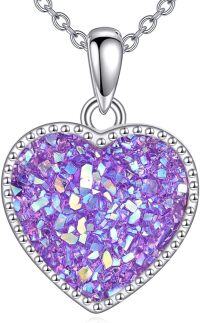 wholesale Sterling Silver Heart Pendant Necklace Love Jewelry Gift for Women-Purple Heart