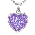 wholesale 925 Sterling Silver Heart Pendant Necklace Platinum Plated Iridescent Rainbow Crystal Beaded Edge-0-10