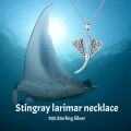 wholesale 925 Sterling Silver & Larimar Stingray Pendant Necklace, Manta Ray Ocean Jewelry Gift for Women-0-4