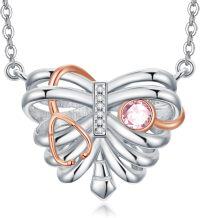 wholesale 925 Sterling Silver 12 Birthstones Doctor Nurse Necklace Stethoscope Rib Cage Pendant Medical Skull Jewelry for Women-01-10-Rib Cage Stethoscope-Oct.