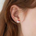 wholesale 925 Sterling Silver Red Enamel Crystal Fairy House Stud Earrings for Women-0-2
