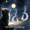 wholesale 925 Sterling Silver Crescent Moon & Cat Drop Earrings for Women Girls Gifts-0-2