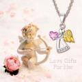 wholesale 925 Sterling Silver Red Heart & Gold Wings Guardian Angel Pendant Necklace for Women's Birthdays Gifts-0-17