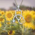 wholesale S925 Sterling Silver Sunflower Stethoscope Necklace with Birthstone - Gift for Nurses, Doctors, Women, Men - 18+2 Chain-0-3