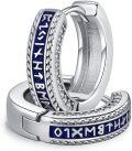 wholesale 925 Sterling Silver Viking Rune Blue Enamel Huggies for Men & Women - Hypoallergenic Punk -0-0