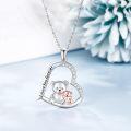 wholesale 925 Sterling Silver Heart Pendant with Teddy Bears and Cub Charm Necklaces Gifts for Women Girls Jewelry Love You Forever Engraved Chain 45cm Length-0-1