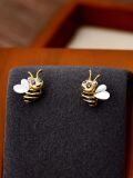 wholesale 925 Sterling Silver Bee Stud Earrings with Black and Yellow Stripes - Cute Insect  for Women Girls-0-4