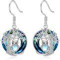 wholesale Sterling Silver Blue Crystal Tree of Life Animal Earrings (Cardinal Owl Fox Snake Sloth Giraffe) Dangle Jewelry Gift for Women-0-28