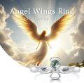 wholesale 925 Sterling Silver Angel Wing Ring with Moss Agate Adjustable Memory Jewelry for Women-0-5