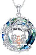 wholesale TOUPOP Mothers And 3 Children Necklace Sterling Silver Family Tree Of Life Pendant With Blue Crystal Mom Jewelry For Mother Women Birthday Anniversary Christmas Mothers Day Gifts -0-0