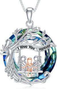 wholesale TOUPOP Mothers And 3 Children Necklace Sterling Silver Family Tree Of Life Pendant With Blue Crystal Mom Jewelry For Mother Women Birthday Anniversary Christmas Mothers Day Gifts -undefined
