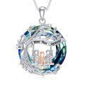 TOUPOP Sterling Silver Blue Crystal Mothers And 3 Children Family Tree Pendant-0-0
