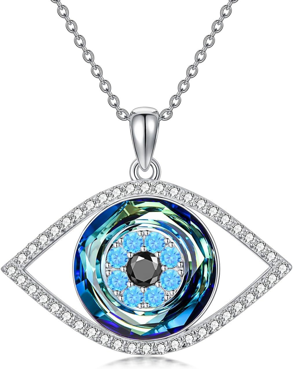 Sterling Silver Crystal Evil Eye Necklace Pendant for Women Protection Good Luck Gift-G-Evil Eye Necklace