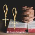 wholesale 14K Gold Religious Cross Dangle Earrings - Christian Baptism Communion Gift for Women-0-4