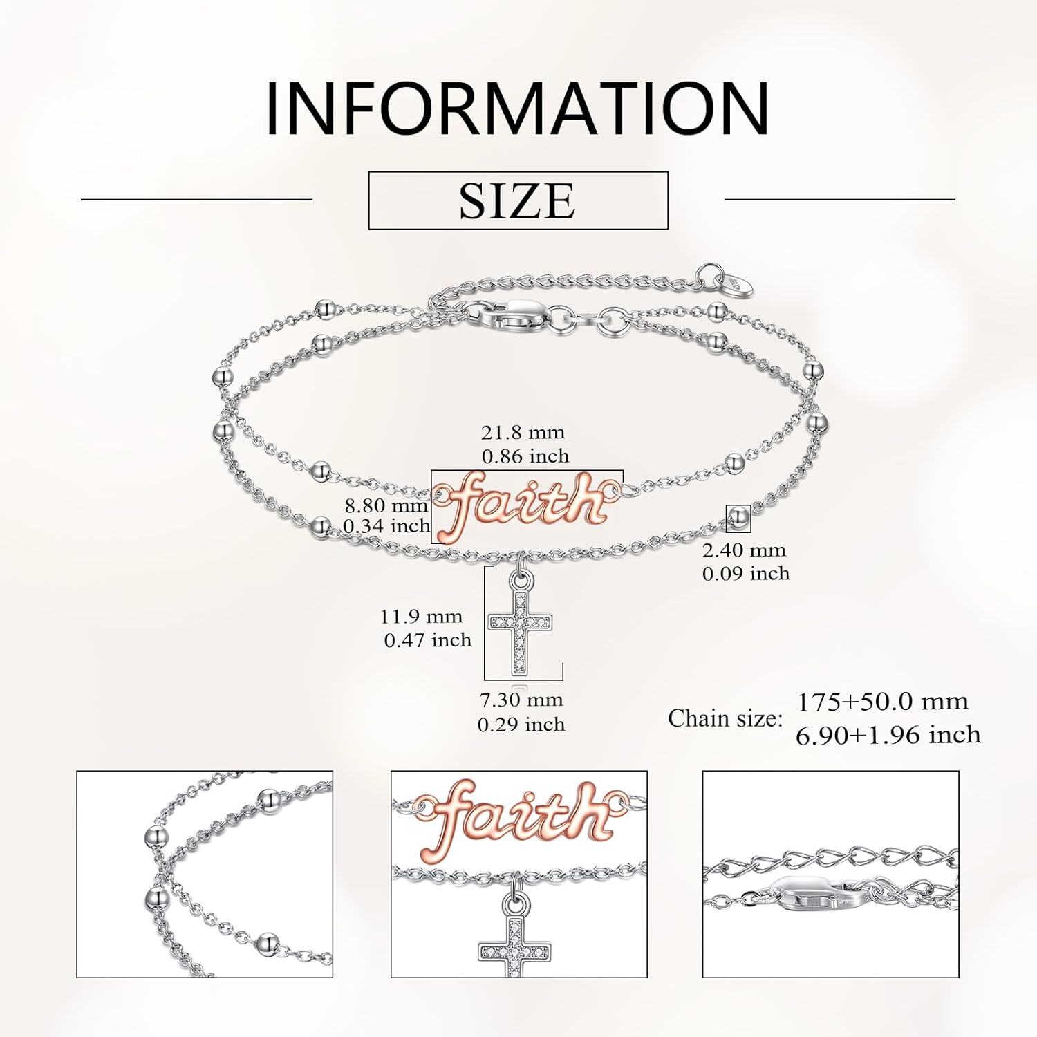 wholesale 925 Sterling Silver Faith Charm & Cross Anklet Bracelet s for Women-0-3