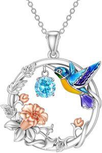 wholesale 925 Sterling Silver Synthetic Birthstone Hummingbird Necklace for Women-March