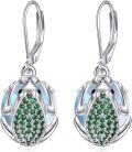 wholesale 925 Sterling Silver Green Opalite Moonstone Frog Leverback Drop Earrings Gift for Women Girls-0-0