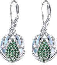 wholesale 925 Sterling Silver Green Opalite Moonstone Frog Leverback Drop Earrings Gift for Women Girls-Frog Earrings-1