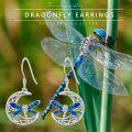 wholesale 925 Sterling Silver Blue Enamel Celtic Moon Dragonfly Dangle Earrings Irish  for Women Girls-0-5