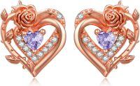 wholesale 925 Sterling Silver Rose Heart Birthstone Stud Earrings for Women-06 June - Alexandrite