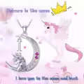 TOUPOP 14k White Gold Plated Pink Zircon Unicorn Moon Initial I Necklace-0-1