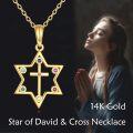 wholesale 14k Yellow Gold Star of David Cross Pendant Necklace with Multi-Colored Stones for Women-0-1