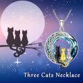 wholesale 925 Sterling Silver Cat on the Moon Pendant Necklace with Blue Circle Crystal for Women-0-3
