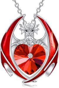 wholesale 925 Sterling Silver Crystal Dragon Necklace with Heart Birthstone Pendant-07-Jul
