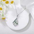 wholesale 925 Sterling Silver Kite Cut Green Moss Agate Pendant with White Topaz and Chain-0-5