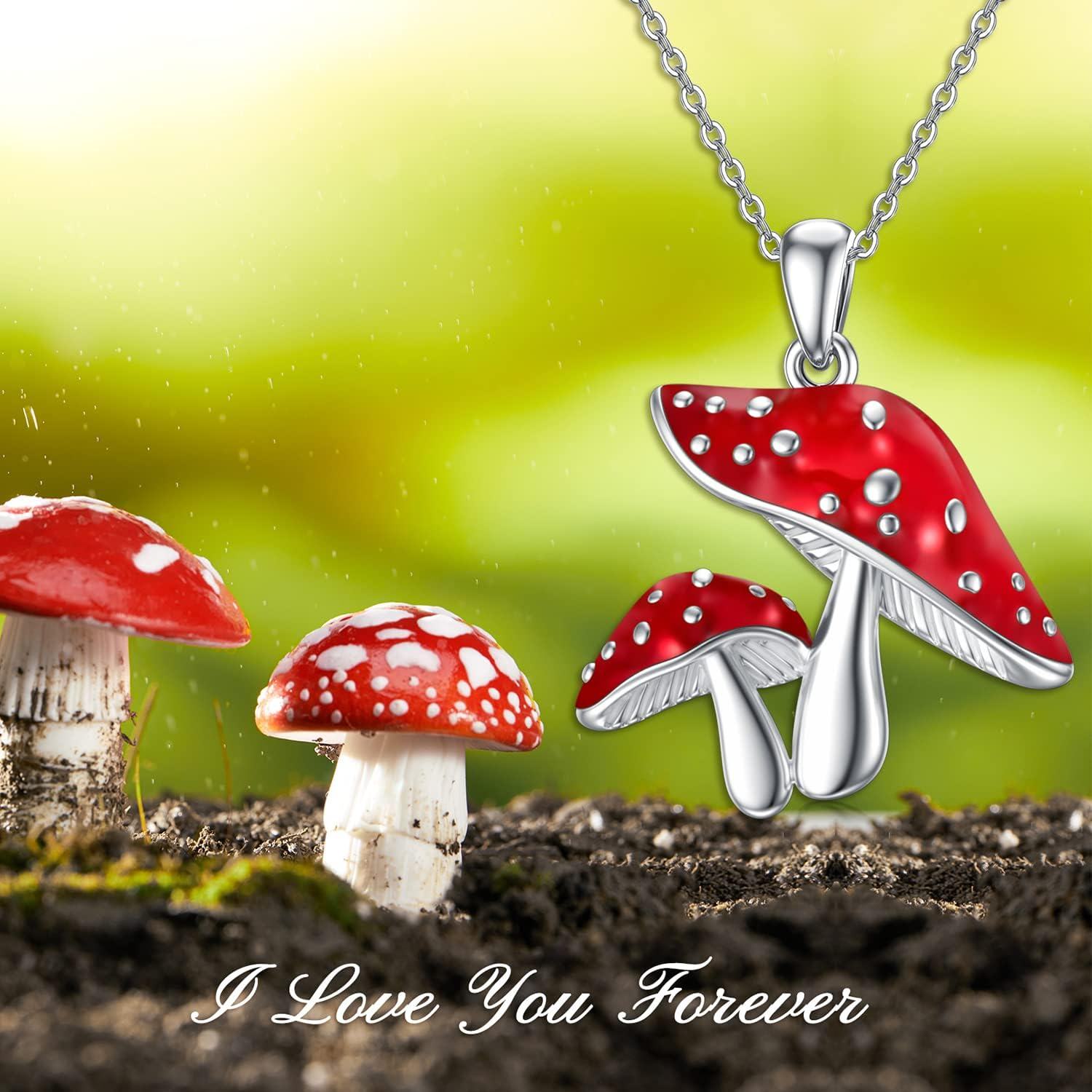 wholesale 925 Sterling Silver Red Enamel Mushroom Snail Pendant Necklace for Women-0-1